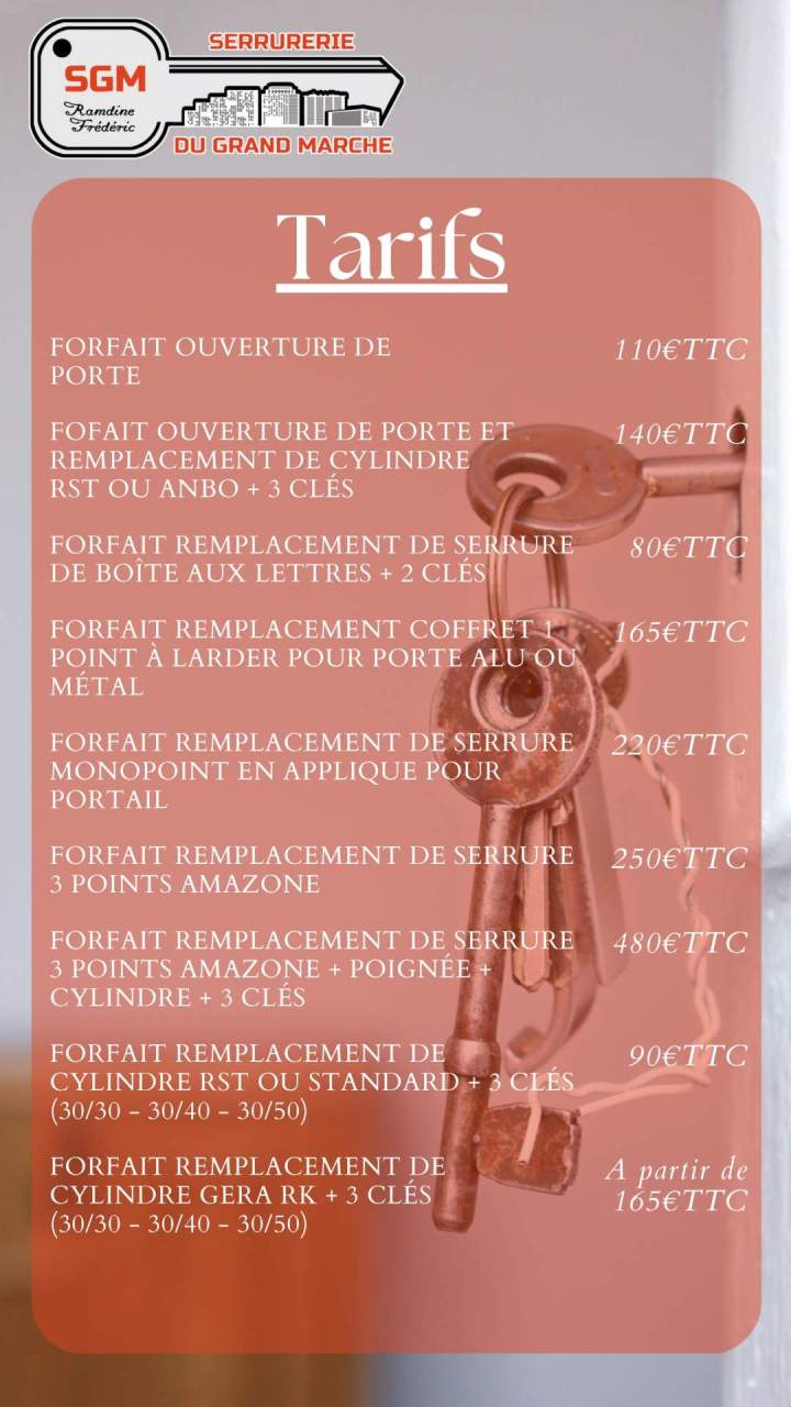 Fichier tarif dépannage en serruererie